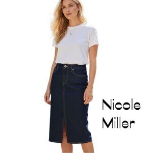 Nicole Miller Dark Indigo Denim Midi Skirt